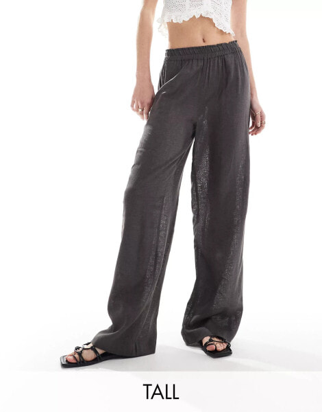 ONLY Tall linen mix wide leg trouser in grey