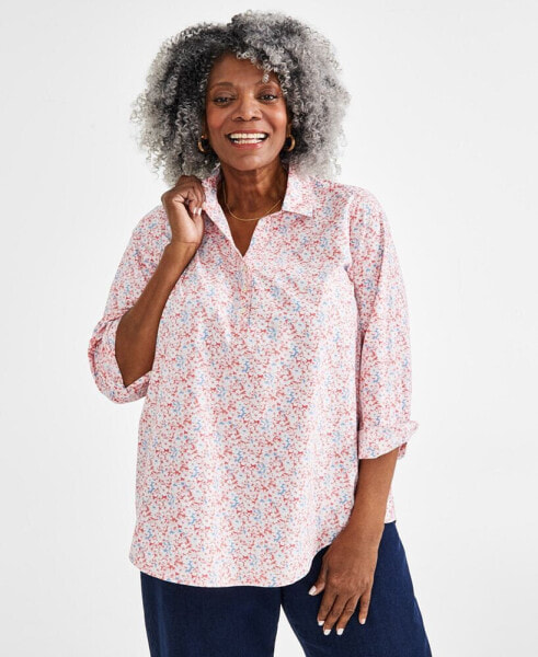 Plus Size Perfect Popover Printed Top, Created for Macy's