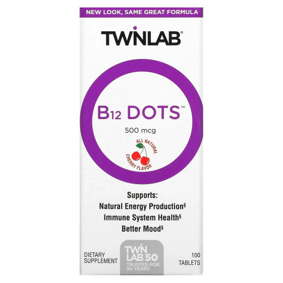 Витамины группы B Twinlab B12 Dots, Вишневые, 500 мкг, 100 таблеток