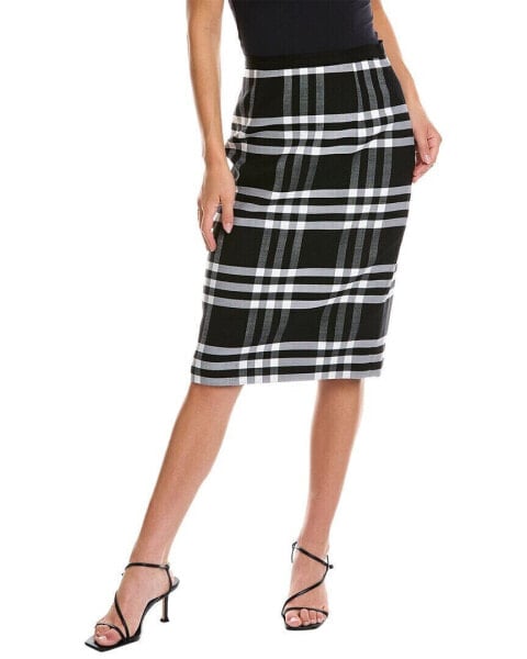 Oscar De La Renta Large Check Wool-Blend Pencil Skirt Women's Black 10