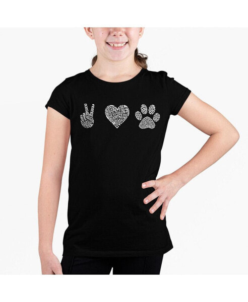Big Girl's Word Art T-shirt - Peace Love Dogs