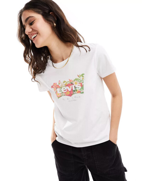 Levi's t-shirt with floral batwing logo in white