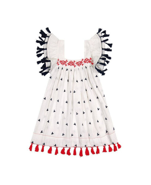Платье для малышей Mer St. Barth Serena с красной, белой и синей вышивкой