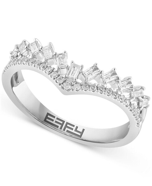 EFFY® Certified Diamond Round & Baguette V-Shaped Ring (1/3 ct. t.w.) in 14k White Gold