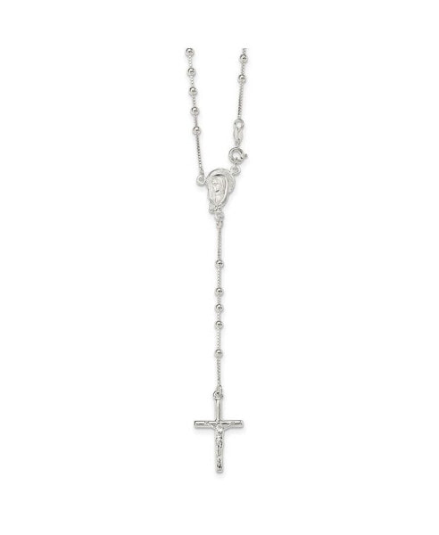 Sterling Silver Polished Bead Rosary Pendant Necklace 18"