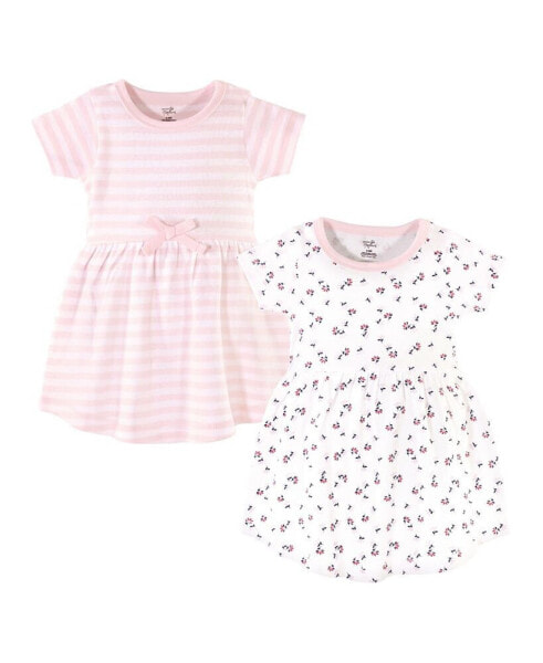 Baby Girls ganic Cotton Short-Sleeve Dresses 2pk, Pink Elephant