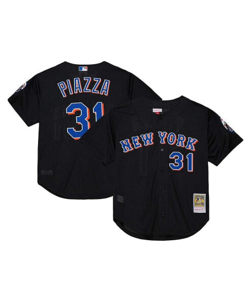Men's Mike Piazza Black Distressed New York Mets Cooperstown Collection 2000 Batting Practice Jersey