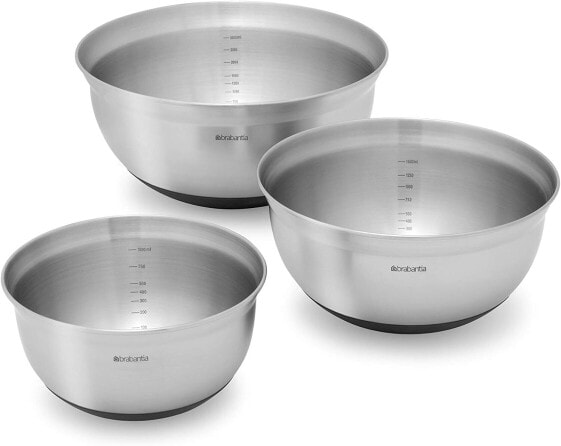 Brabantia Mixing Bowl Set, 1 L, 1.6 L and 3 L - Matt Steel
