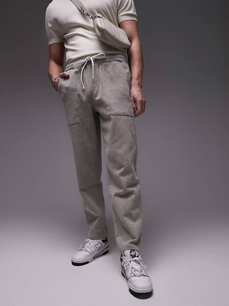 Topman loose textured trousers in stone