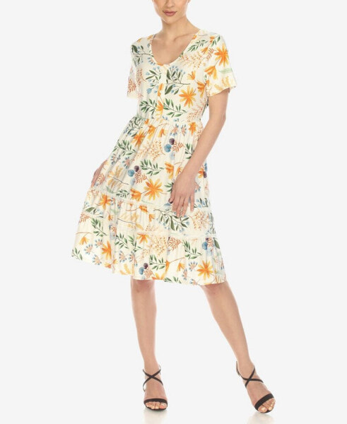 Women's Floral Short Sleeve Knee Length Dress