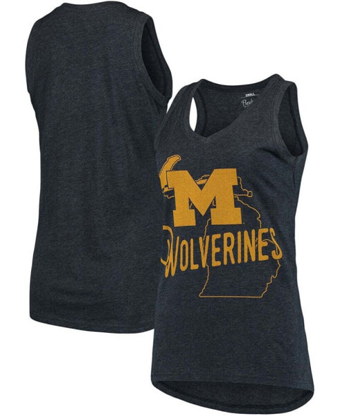 Women's Navy Michigan Wolverines Ferris Melange V-Neck Tank Top