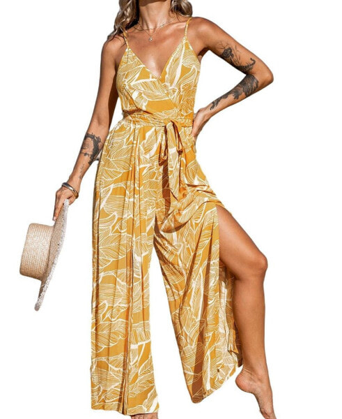 Women's Tropical Sunshine Sleeveless Wide Leg Jumpsuit