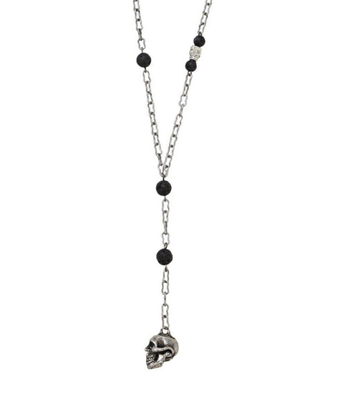 Ox Chain Lariat with Lava Beads and Skull Charm