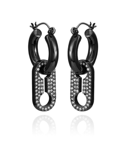 Hematite-Tone Chunky Hoop Dangle Drop Earrings