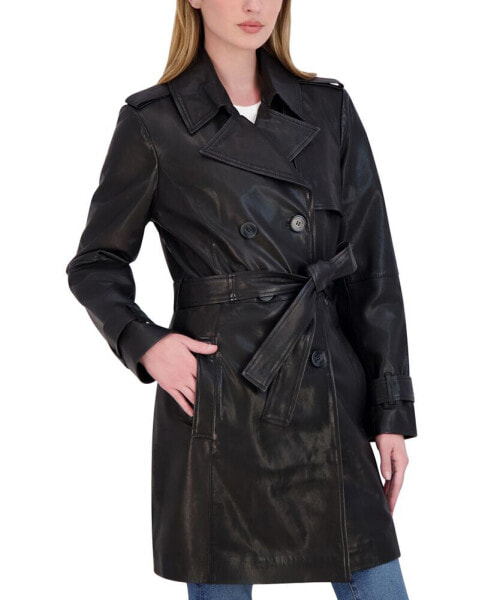 Women's Natalie Belted Leather Trench Coat