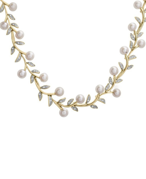 Cultured Freshwater Pearl (5mm) & Diamond (1/2 ct. t.w.) Vine 16" Collar Necklace in 14k Gold-Plated Sterling Silver