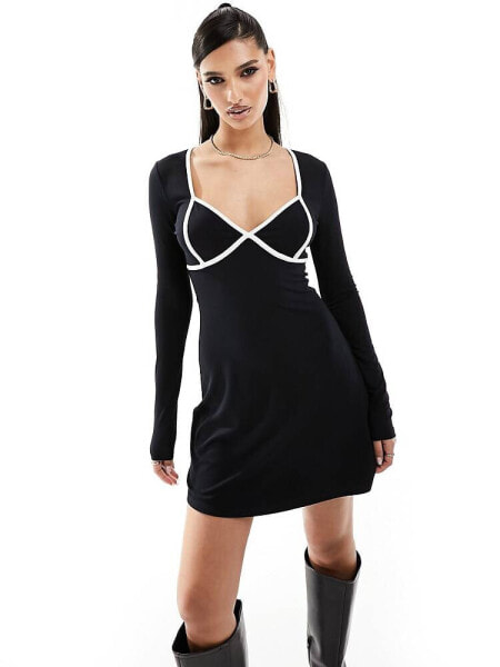 ASOS DESIGN tennis mini dress with contrast seams in black