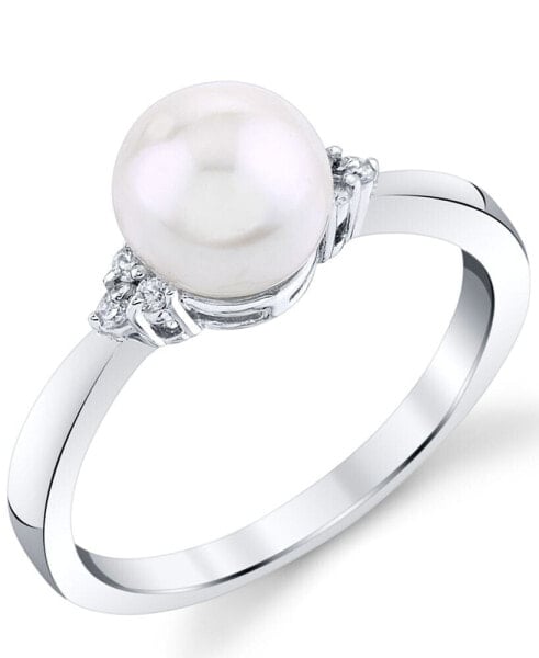 Cultured Freshwater Pearl (7mm) & Diamond (1/20 ct. t.w.) Ring in 14k White Gold