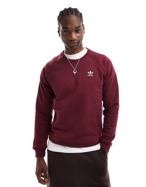 adidas Originals Trefoil Essentials crew neck sweat in burgundy