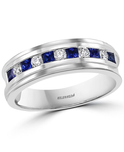 EFFY® Men's Sapphire (3/8 ct. t.w.) & Diamond (1/4 ct. t.w.) Band in 14k White Gold