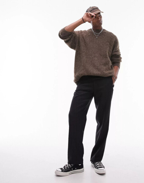 Topman straight wool mix trousers in black