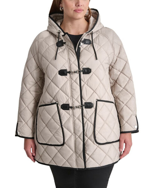 Plus Size Hooded Toggle-Front Quilted Coat