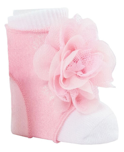 Baby Girls Shimmer Peep Toe Sock with Flower Overlay