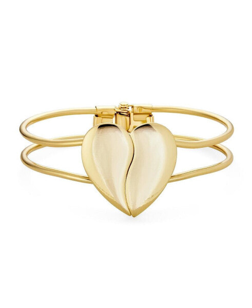 Initials Friendship Love Split Heart Wide Bracelets Bangle Cuff Bracelet For Women ForYellow Gold Tone Metal Hinge Opening