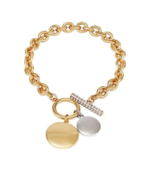 Gold-Tone Coin Pendant Toggle Line Bracelet