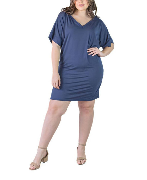 Plus Size Loose Fit V-neck Knee Length Dress