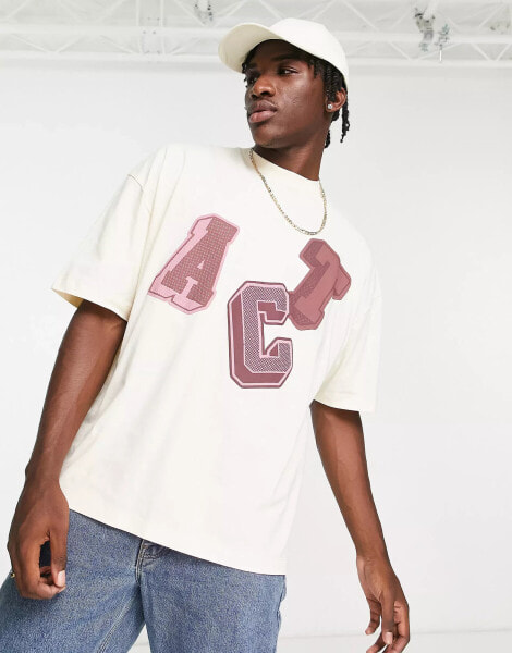 ASOS Actual oversized t-shirt with large logo placement in neutral