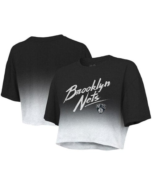Women's Threads Black and White Brooklyn Nets Dirty Dribble Tri-Blend Cropped T-shirt