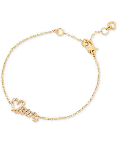 Gold-Tone Pavé Heart Mom Link Bracelet