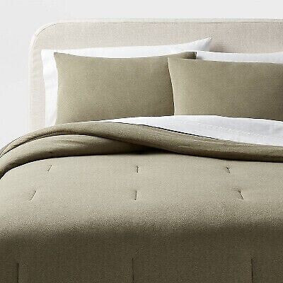 King Modern Jersey Comforter and Sham Set Dark Olive Green Heather - Threshold