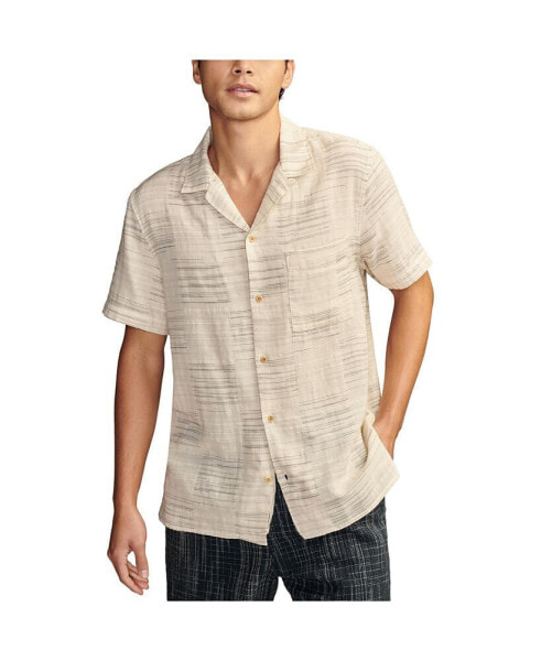 Men's Patchwork Double Weave Short Sleeve Camp Collar Shirt