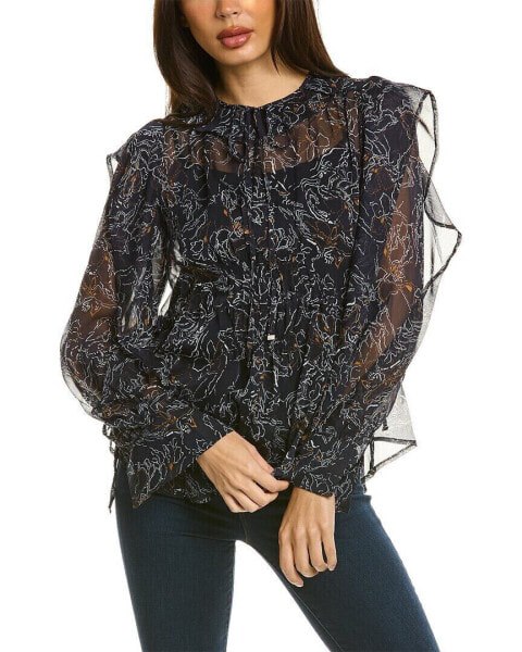 Gracia Sheer Drawstring Blouse Women's Blue S