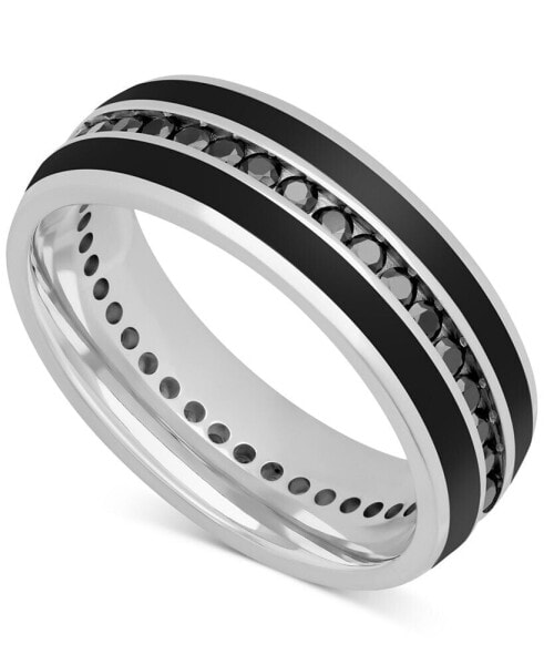 Men's Black Sapphire (1-1/3 ct. t.w.) & Ceramic Stripe Band in Sterling Silver (Also in Lab-Created White Sapphire)