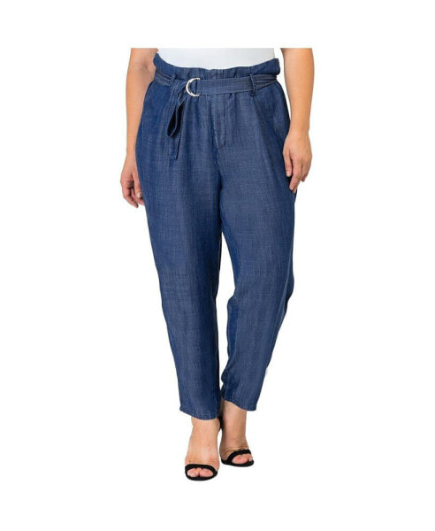 Plus Size Paper Bag Waist Tencel Crop Pants