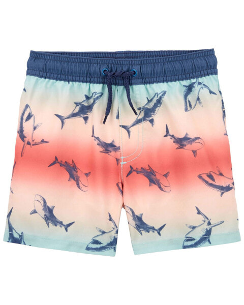 Toddler Ombre Shark Print Swim Trunks 2T