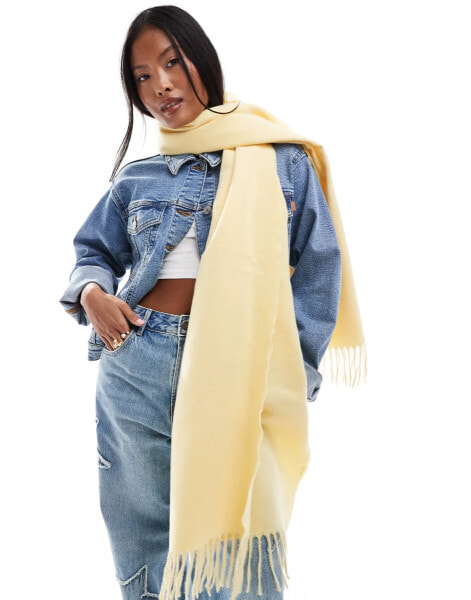 ASOS DESIGN supersoft scarf with tassels in buttermilk yellow