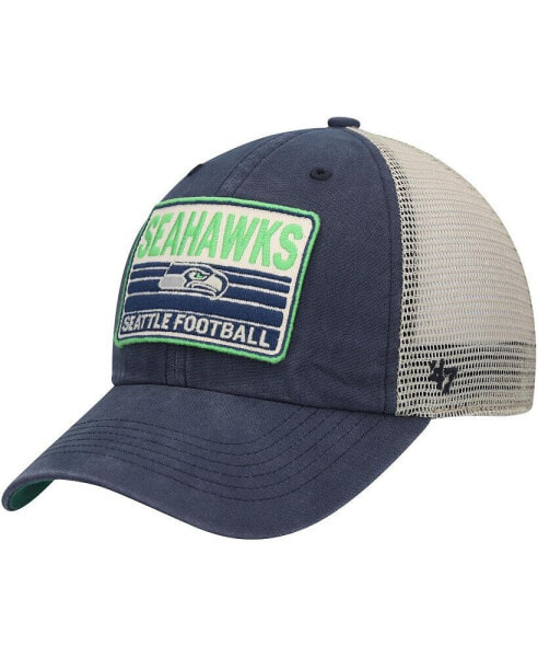 Men's Navy, Natural Seattle Seahawks Four Stroke Clean Up Snapback Hat