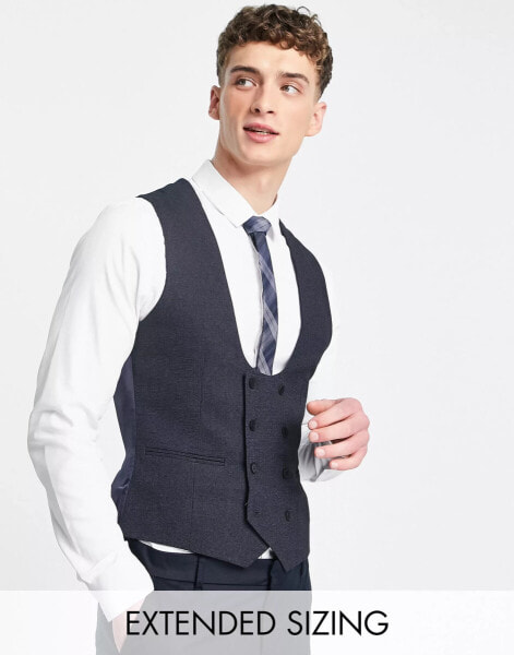 ASOS DESIGN wedding super skinny suit waistcoat in dark navy micro texture