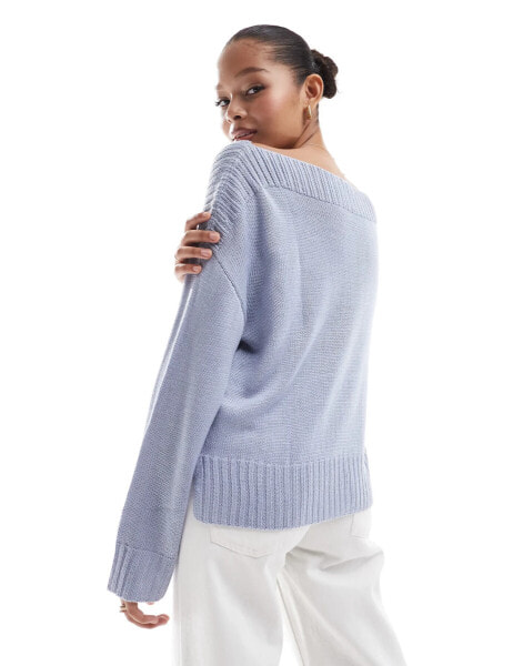 Stradivarius boat neck jumper in light blue