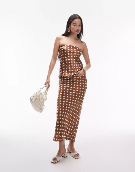 Topshop co-ord satin maxi skirt in brown and ivory spot