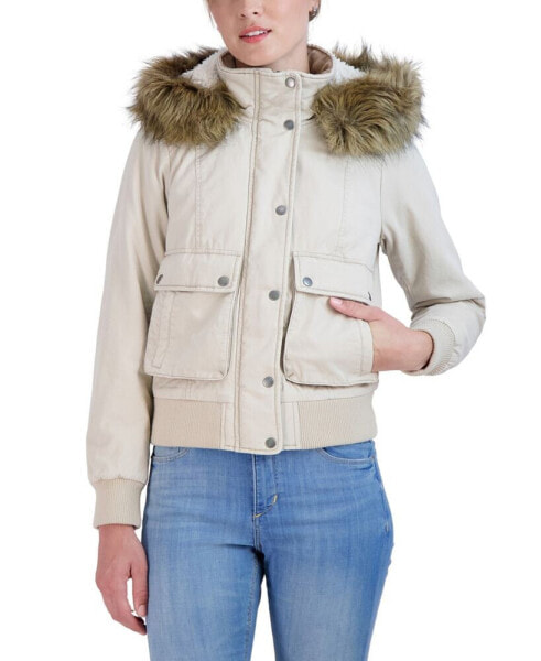 Juniors' Women ' Cotton Faux Fur Trimmed Bomber Jacket