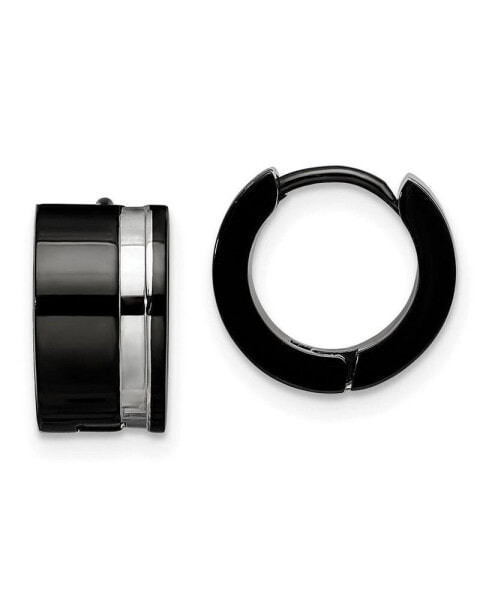 Stainless Steel Polished Black IP-plated Hinged Hoop Earrings