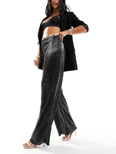 JDY wide leg trousers in black glitter