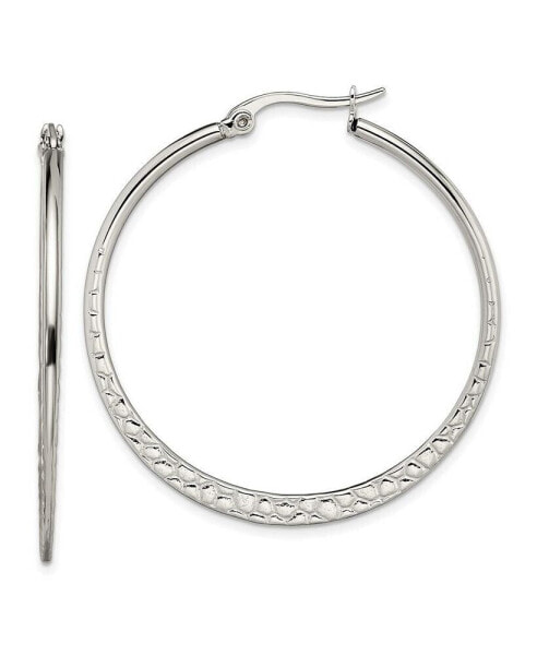 Stainless Steel Polished and Textured Hoop Earrings