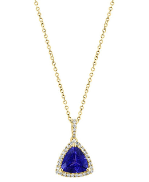 EFFY® Tanzanite (1-1/2 ct. t.w.) & Diamond (1/5 ct. t.w.) Trillion Halo 18" Pendant Necklace in 14k Gold