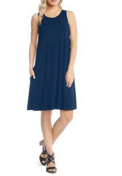 KAREN KANE Womens Navy Sleeveless Jewel Neck Knee Length Shift Dress Size S